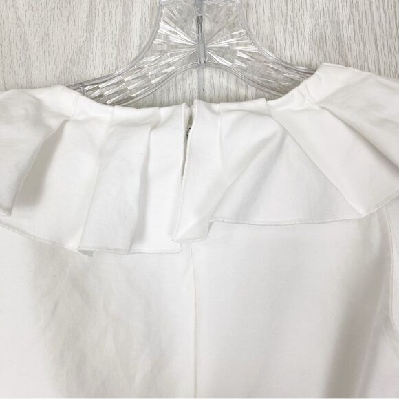 Kate Spade | White V-Neck Ruffle Peplum Sleeveless Blouse Size 4 - Picture 9 of 13